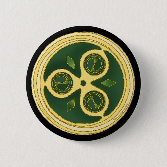 Celtic Pins and Buttons Green Spiral Disks Design (Front)