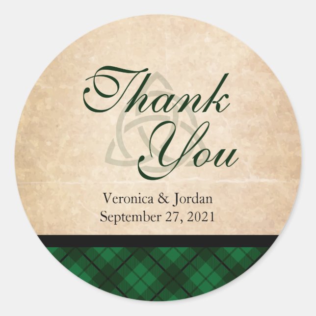 Celtic Plaid Thank You Stickers (Front)