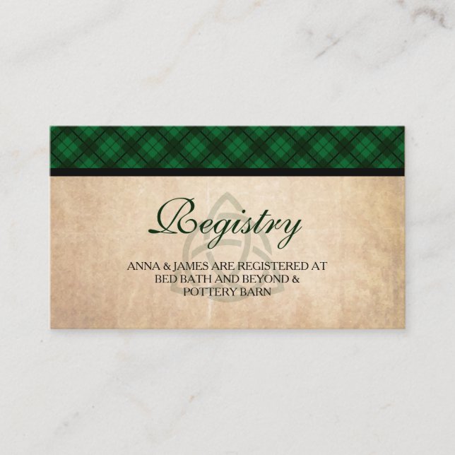 Celtic Plaid Wedding Registry Card (Front)
