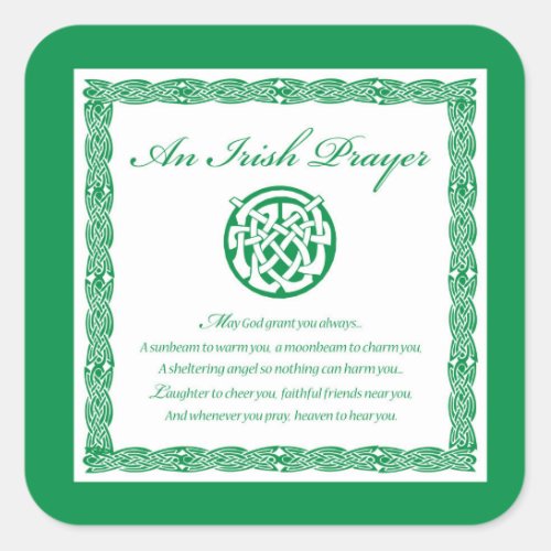 Celtic Prayer St Patricks Day Square Sticker
