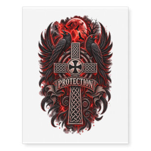 Celtic Protection Cross – Gothic Raven Wings Temporary Tattoos