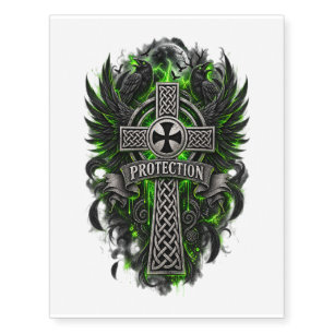 Celtic Protection Cross – Gothic Raven Wings Temporary Tattoos