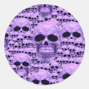 Celtic purple skull collage classic round sticker