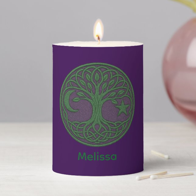 Celtic Purple Tree of Life Custom Name  Pillar Candle (In Situ)