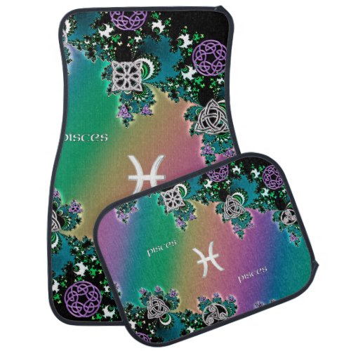 Celtic Rainbow Fractal Zodiac Sign Pisces Car Floor Mat