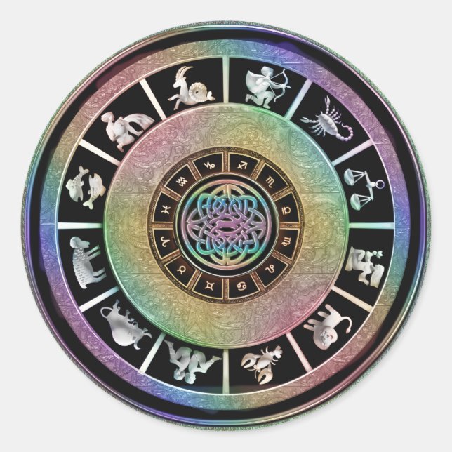 Celtic Rainbow Zodiac Mandala Classic Round Sticker (Front)