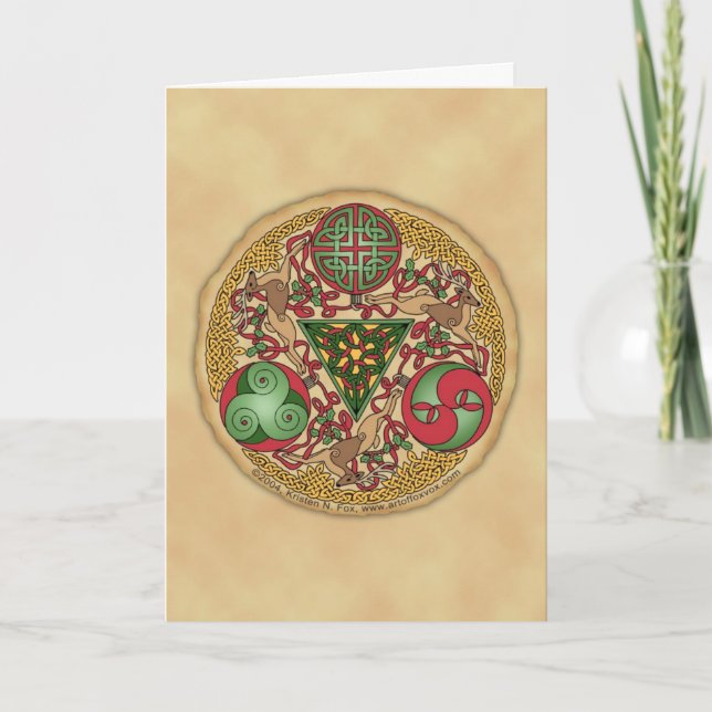 Celtic Reindeer Shield Greeting Card (Front)