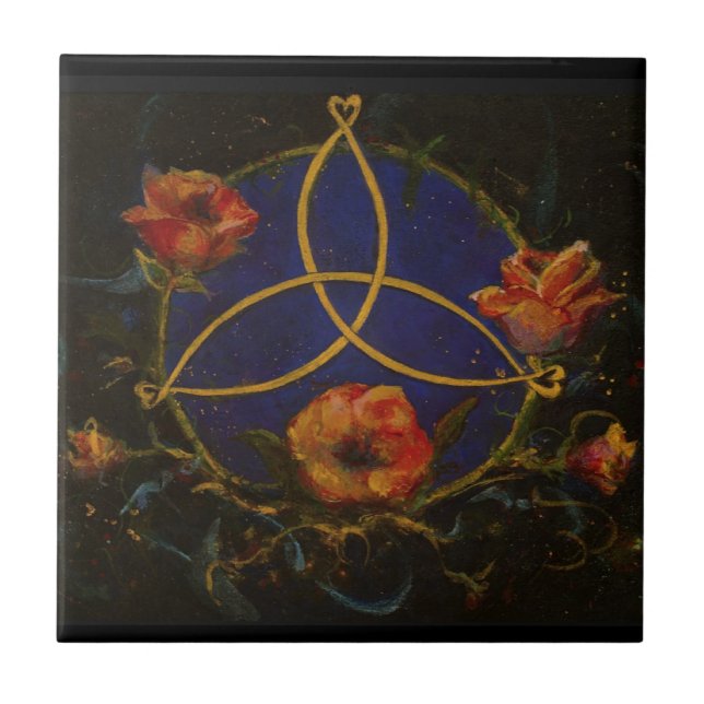 Celtic Rose Garden Night Knot Irish Maureen Girard Ceramic Tile (Front)