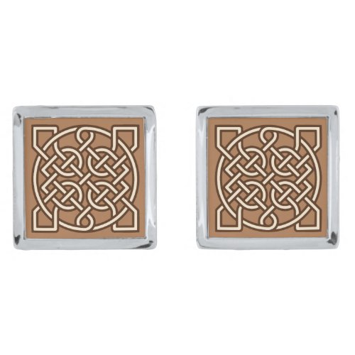 Celtic Sailors Knot Camel Tan Cream and Brown Silver Cufflinks