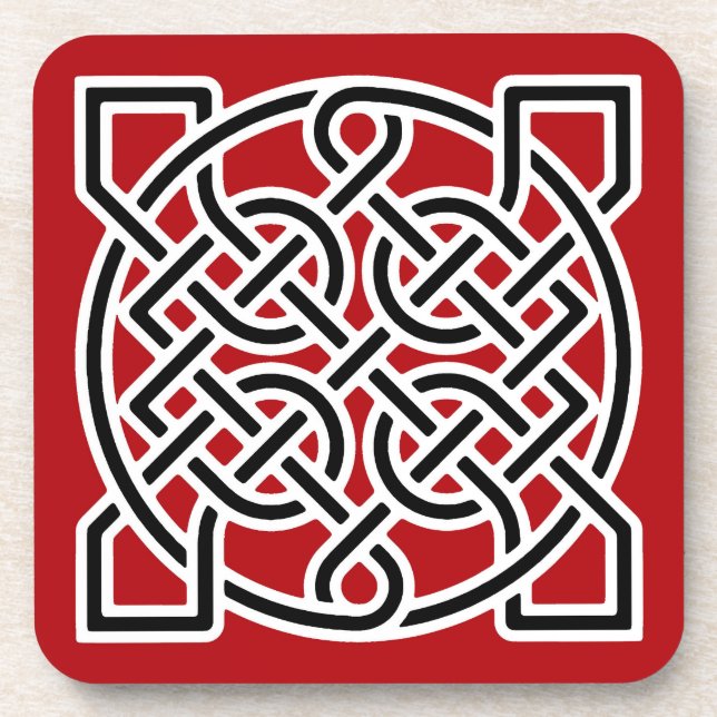 Celtic Sailor's Knot, Deep Red, Black and White Coaster (Front)