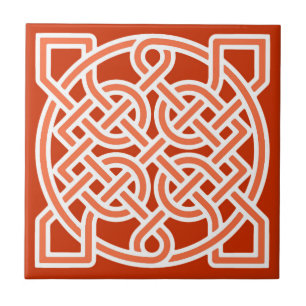 Celtic Sailor's Knot, Mandarin Orange and White Tile