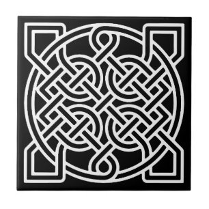 Celtic Sailor's Knot, White on a Black Background Ceramic Tile