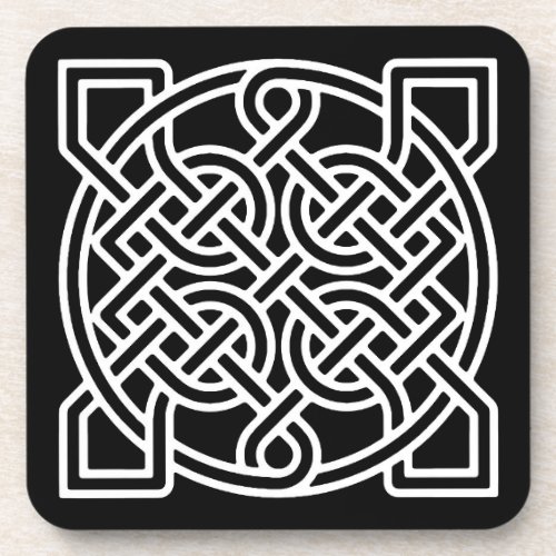 Celtic Sailors Knot White on a Black Background Coaster