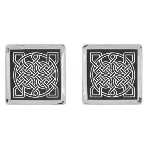 Celtic Sailors Knot White on a Black Background  Cufflinks
