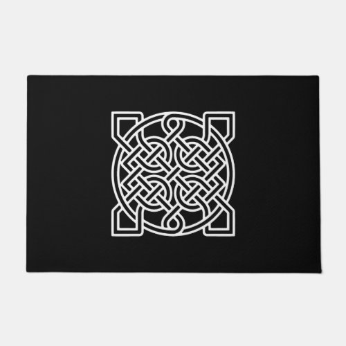 Celtic Sailors Knot White on a Black Background  Doormat