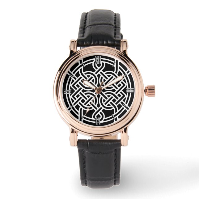 Celtic Sailor's Knot, White on a Black Background Watch (Front)