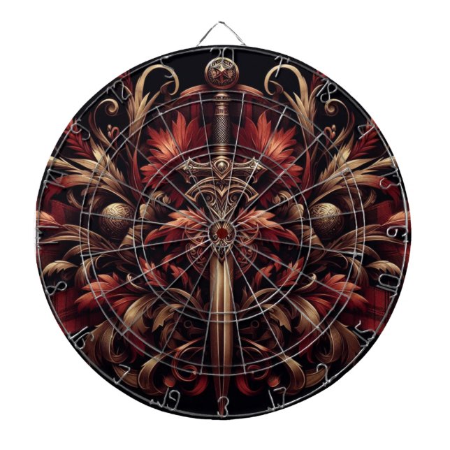 Celtic Scottish Red and Bronze Sword Dart Board (Front)