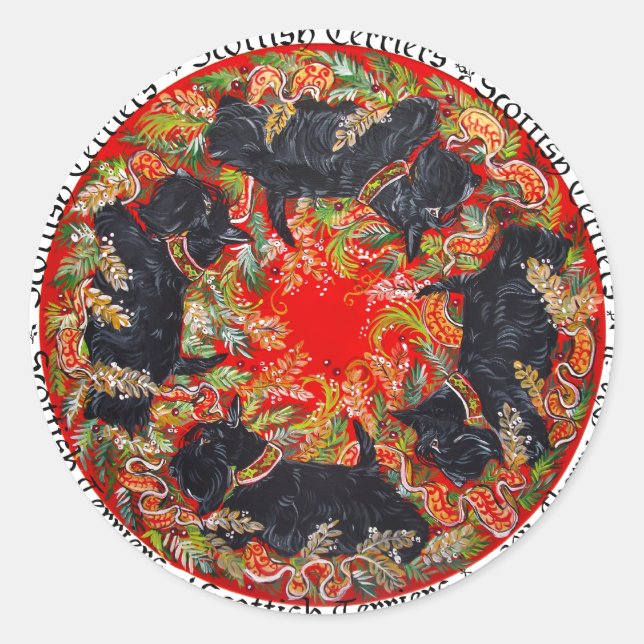 Celtic Scottish Terrier Medallion Classic Round Sticker (Front)