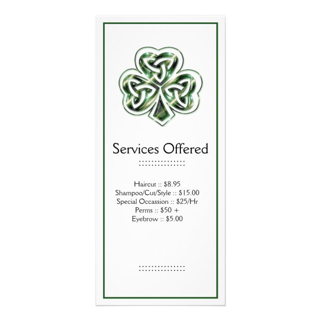 Celtic Shamrock Design 2 Services Rack Card 2 (Front)