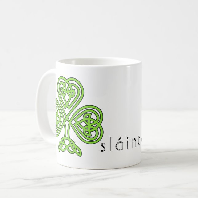 Celtic Shamrock Green St. Patrick's Day Slainte  Coffee Mug (Front Left)