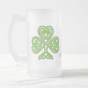 Celtic Shamrock Green St. Patrick's Day Slainte Frosted Glass Beer Mug