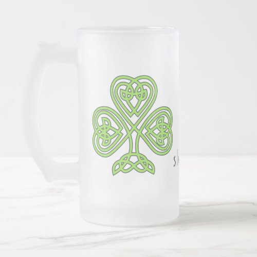 Celtic Shamrock Green St Patricks Day Slainte  Frosted Glass Beer Mug