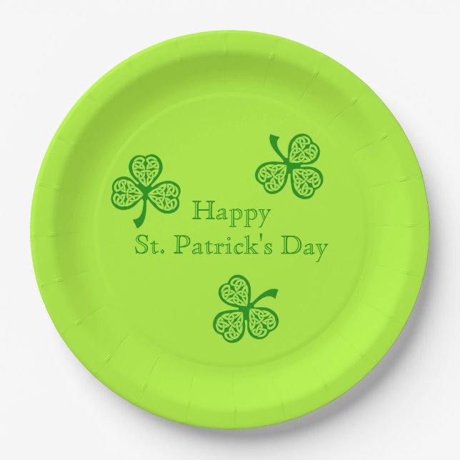 Celtic Shamrock Happy St. Patrick's Day Paper Plates (Front)