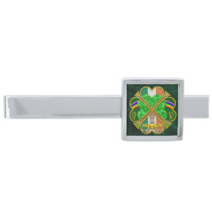 Celtic Shamrock Heritage Symbol Irish Inspired Silver Finish Tie Bar