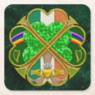 Celtic Shamrock Heritage Symbol Irish Inspired Square Paper Coaster
