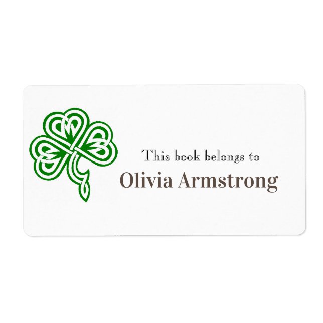 Celtic Shamrock Personalized Book Belongs To Label (Front)