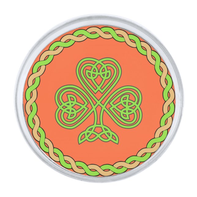 Celtic shamrock, silver finish lapel pin (Front)