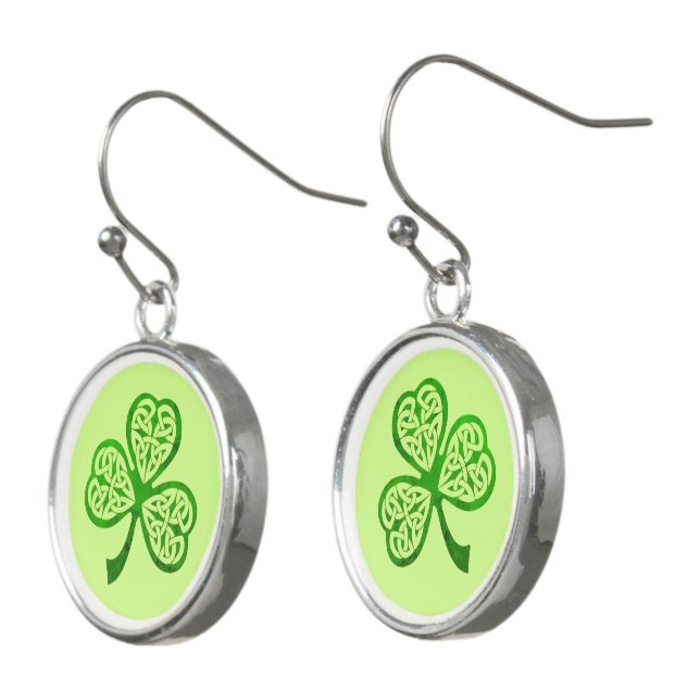 Celtic Shamrock St. Patrick's Day Sterling Silver Earrings (Angled)