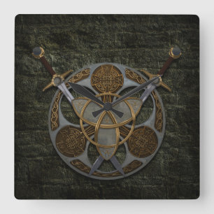Celtic Shield and Swords Square Wall Clock