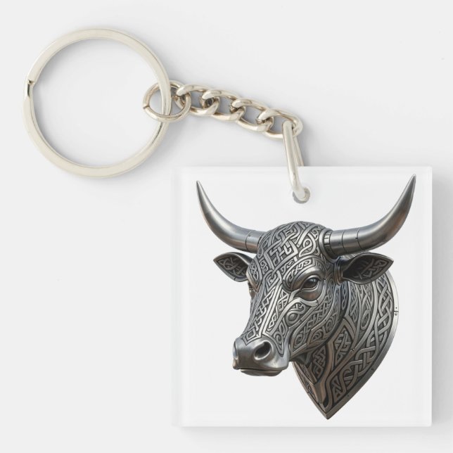 Celtic Silver Bull Head Viking Celtic Keychain (Front)