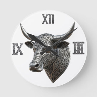 Celtic Silver Bull Head Viking Celtic Round Clock