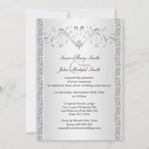 Celtic silver wedding anniversary floral invitation
