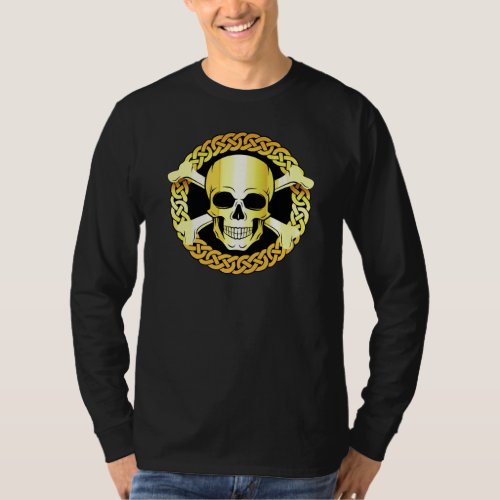 Celtic Skull crossbonesVikingPirate goldblack T_Shirt