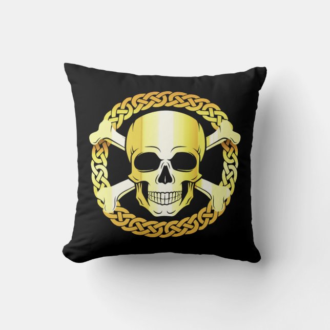 Celtic Skull Crossbones/Viking/Pirate/gold/black Throw Pillow (Front)