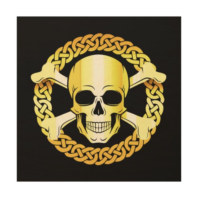Celtic Skull Crossbones/Viking/Pirate/gold/black Wood Wall Art (Front)
