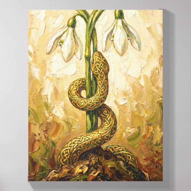 Celtic Snake Snowdrops Imbolc Rebirth Fantasy Art Canvas Photo Tile (Front Set)