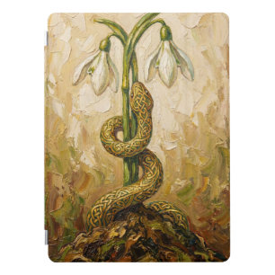 Celtic Snake Snowdrops Imbolc Rebirth Fantasy Art iPad Pro Cover