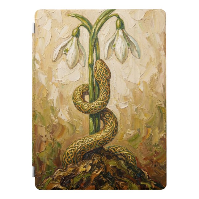 Celtic Snake Snowdrops Imbolc Rebirth Fantasy Art iPad Pro Cover (Front)