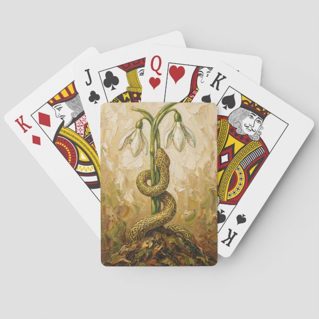 Celtic Snake Snowdrops Imbolc Rebirth Fantasy Art Poker Cards (Back)