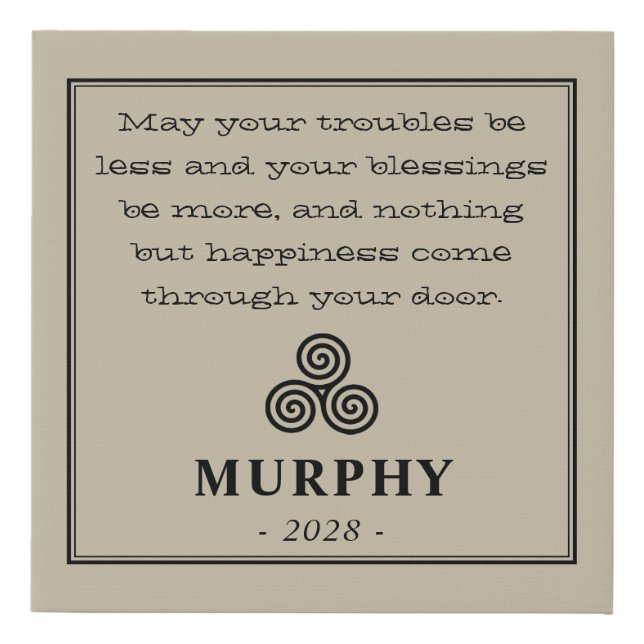 Celtic Spiral Knot Irish Blessing Housewarming Faux Canvas Print (Front)