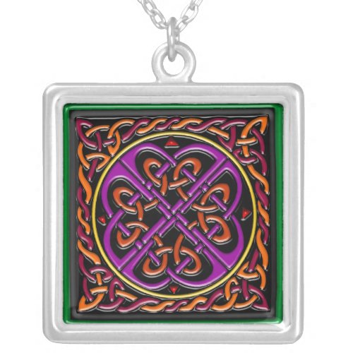 Celtic square black silver plated necklace