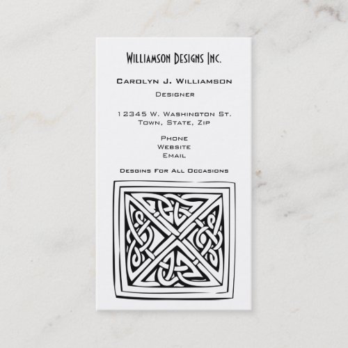 Celtic Square Knot Block Design Black White Custom Business Card Templates