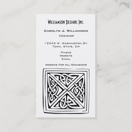 Customizable Celtic Square Knot Block Design Black White Custom Business Card Templates