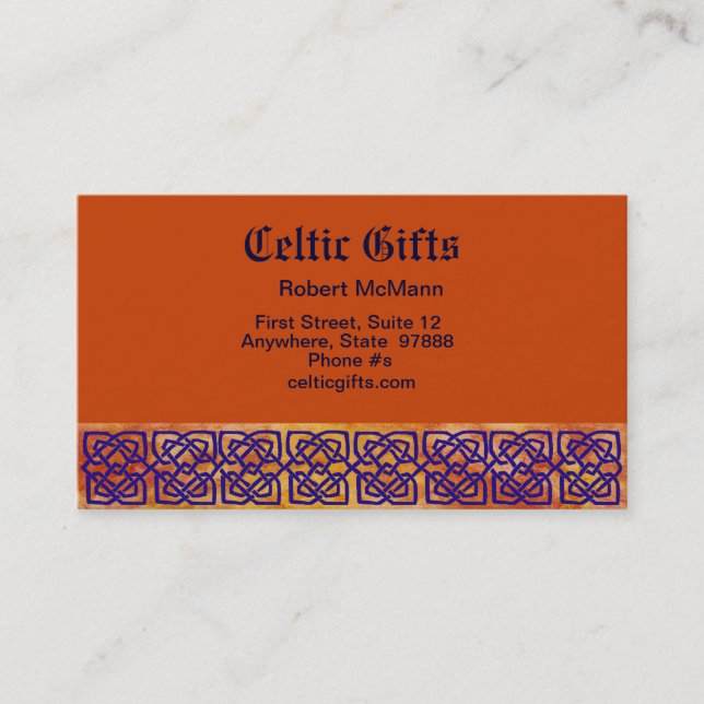 Celtic Square Knots on Paprika Business Card (Front)