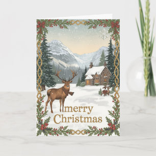Celtic Stag Mountain Christmas Card