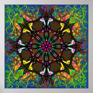 Celtic Stained Glass Bohemian Tribal Mandala Tile Poster